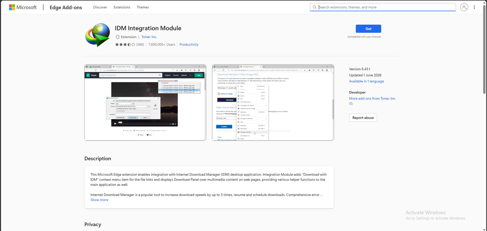 Internet Download Manager Extension For Microsoft Edge screenshot