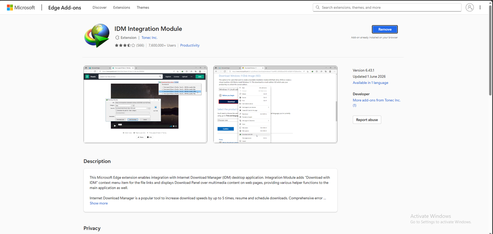 Internet Download Manager Extension For Microsoft Edge screenshot